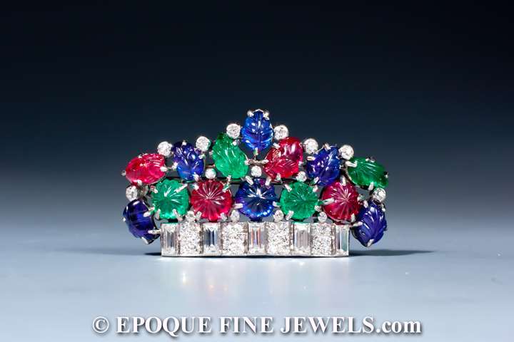 A magnificent Art Deco tutti frutti basket brooch